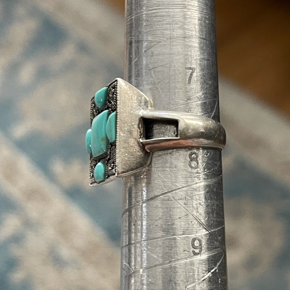 Turquoise marcasite sterling silver ring - Picture 7 of 8